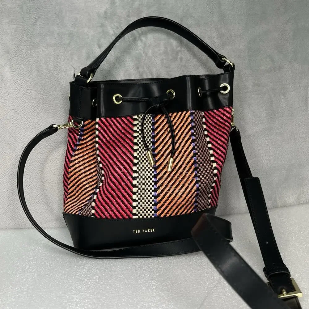 Ted Baker Taliiaa Multicolor Woven Boho Bucket Shoulder‎ Bag Leather Trim